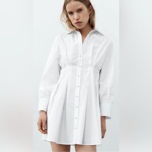 NWT ZARA Pearl Appliqué Mini Shirt Dress